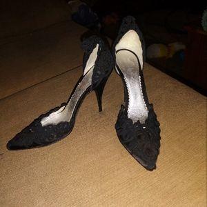 Giorgio Armani Black Satin Braided D’Orsay Evening Pumps